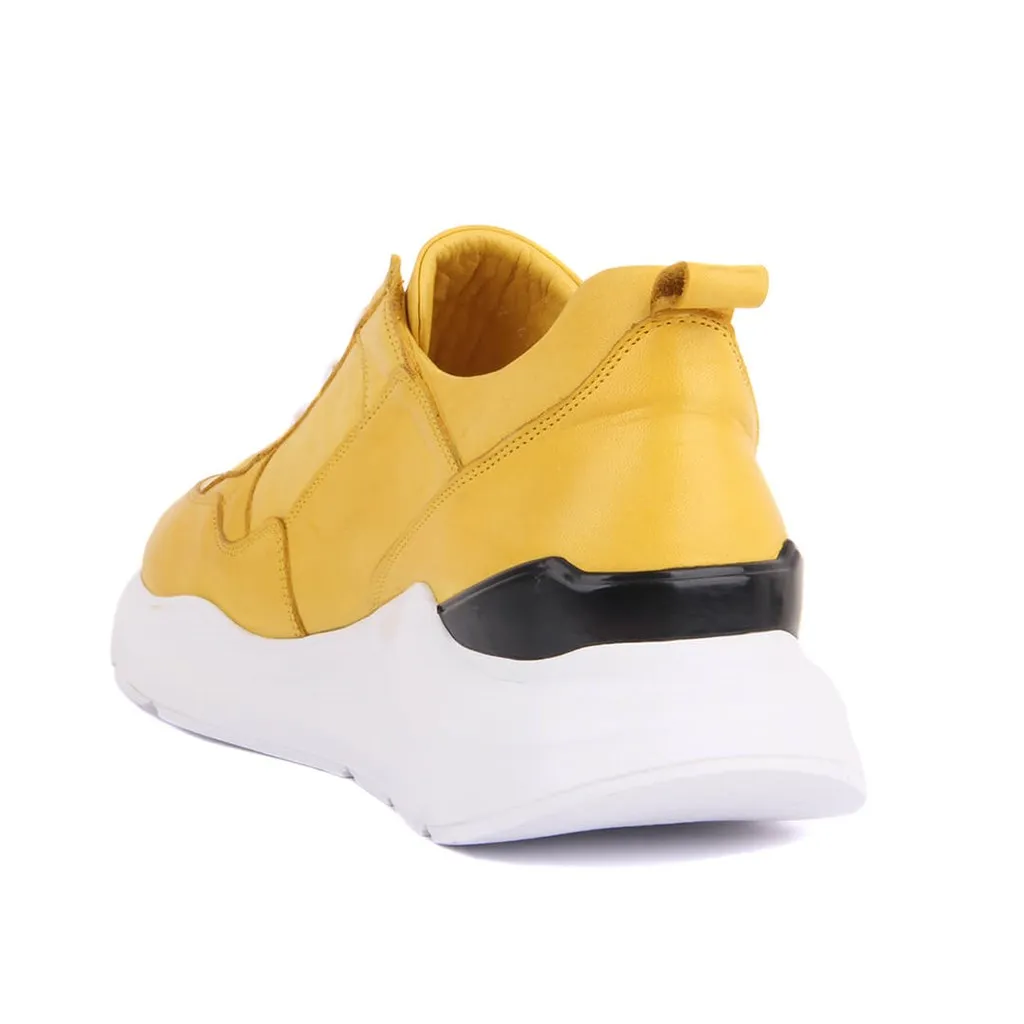 Sail-Lakers мужские кроссовки из натуральной кожи желтого цвета с высокой подошвой |