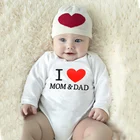 Комбинезон для мальчиков и девочек, хлопковый комбинезон с длинным рукавом и надписью I Love Mom  Dad, Одежда для новорожденных