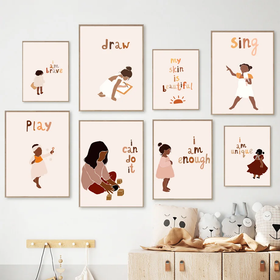 

Cute Girl Drawing Sing Dance Game Boho Wall Art Canvas Painting Nordic Posters And Prints Wall Pictures Kids Room Nursery Decor