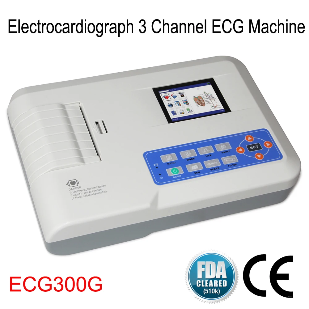 

ECG300G ECG Machine 3 Channel 12 Leads EKG Monitor 4.3" Color Display Digital Electrocardiograph with Printing and software