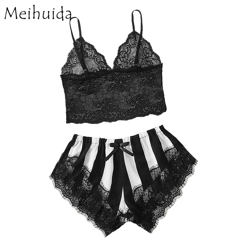 Женский пикантный пижамный комплект кружевной бюстгальтер топ нижнего белья