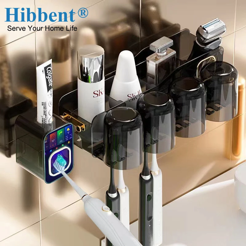 

Настенный держатель для зубных щеток Hibbent, пыленепроницаемый диспенсер для зубных щеток, без сверления, подставка для полоскания рта, аксес...