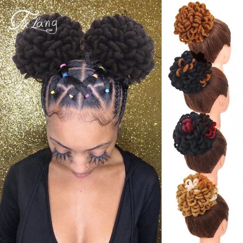 TALANG synthetic artificial wig Bun Afro Drawstring Ponytail Hair Chignon Puff Synthetic Bubble Bunch Nu Locs Short Hairpieces C
