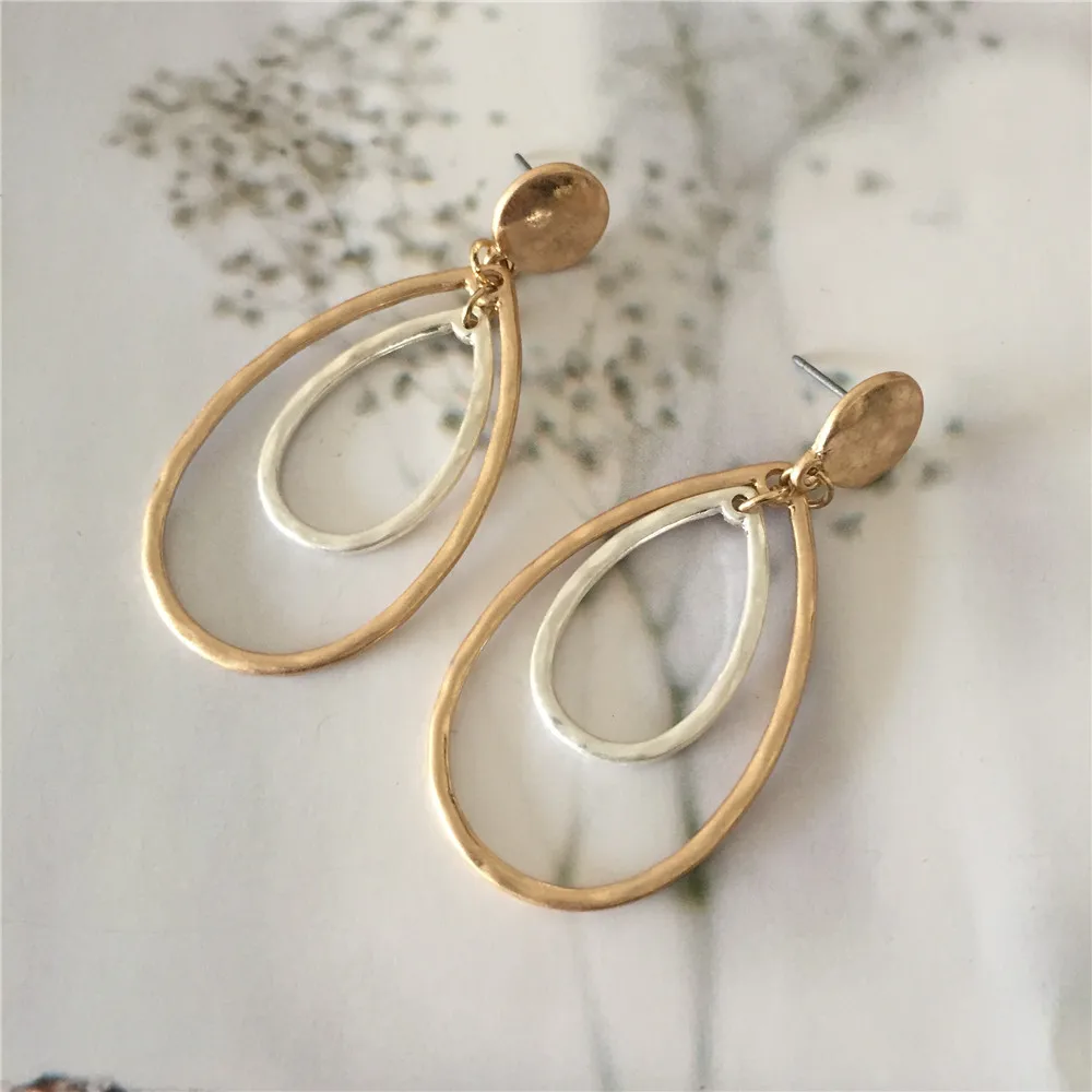 Серьги-подвески в форме капли воды стиле ретро золотого и серебряного цвета