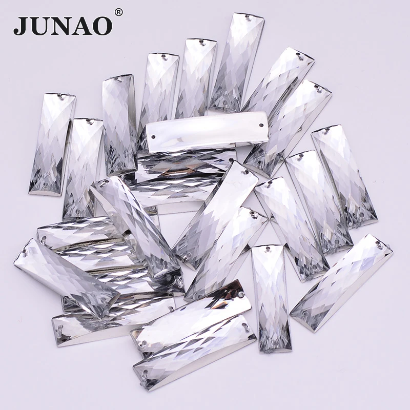 JUNAO, 7*26 мм, для шитья, прозрачный белый кристалл, плоские с оборота стразы, пришитые на камни и кристаллы, прямоугольные акриловые стразы для рукоделия - Цвет: Clear