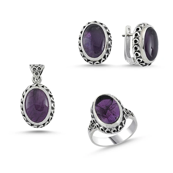 

Silver 925 Sterling Amethyst Stone Handwork Set