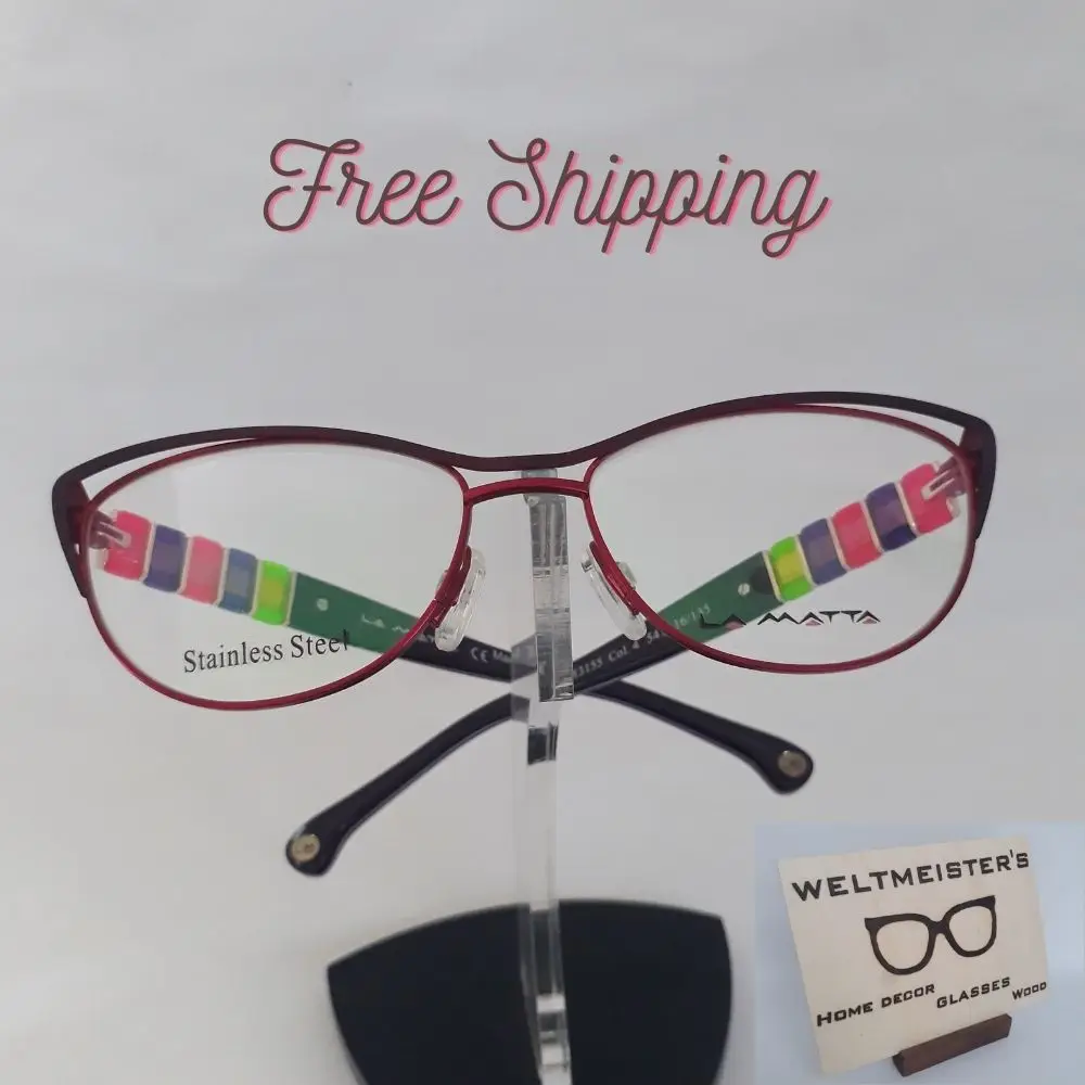 

Очки La Matta женские, модель LM3155, фиолетовые и розовые дужки с двойной металлической оправой и фиолетовым узором