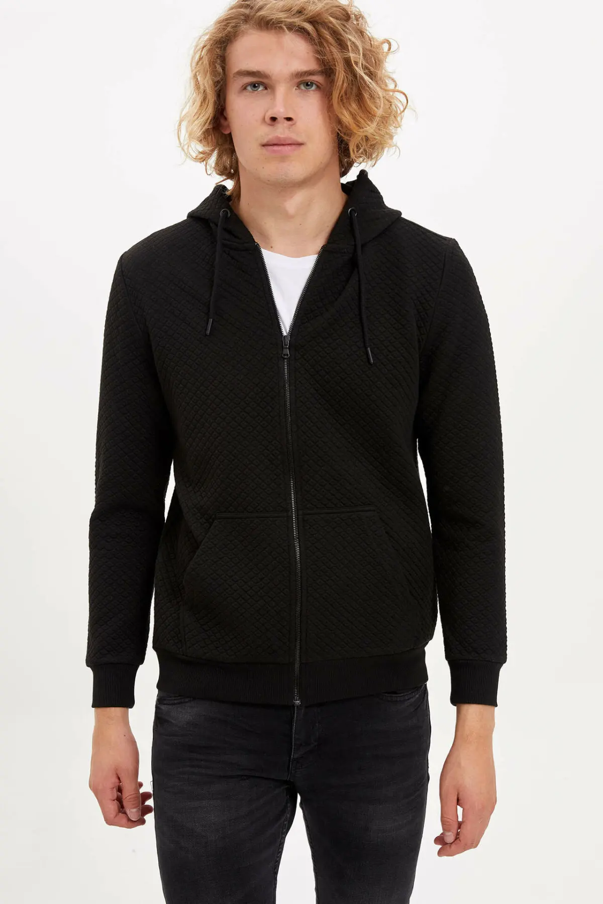 Дефакто модное мужское пальто с капюшоном черный кардиган для мужчин