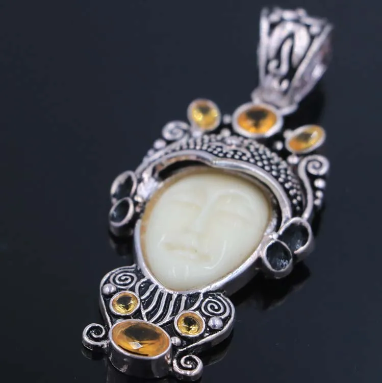 Кулон из серебра 2020 пробы с цитрином и аквамарином 66x28 мм|Подвески| |