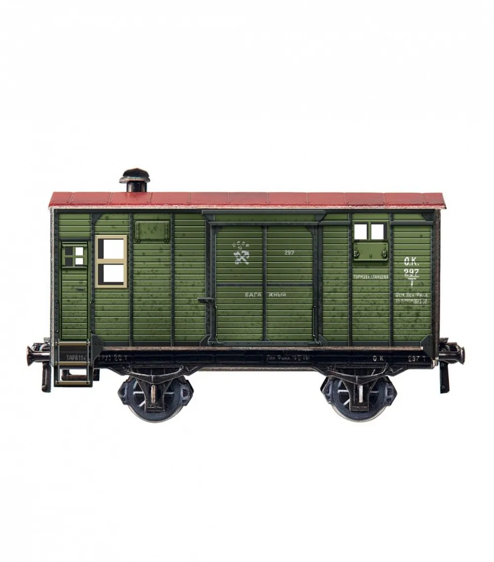 Временно багажный вагон (зеленый) Сборная модель из картона масштаб 1/87 H0 пазл 3D
