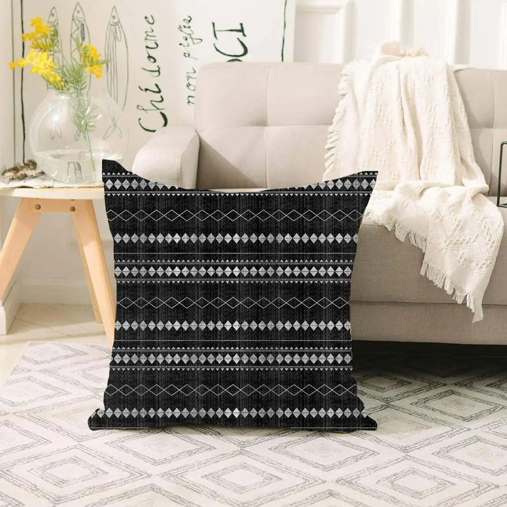 

Else Black White Ethnic Aztec Geometric Scandinavian 3d Print Sofa large pillow case Floor cushion covers Hidden Zipper 70x70cm
