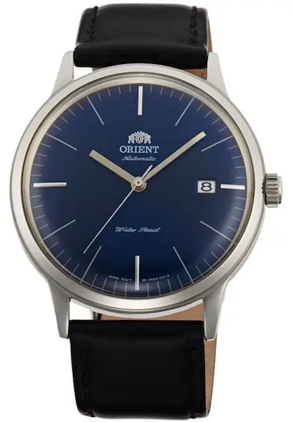 Мужские автоматические часы Orient Bambino FAC0000DD синий циферблат кожаный ремешок