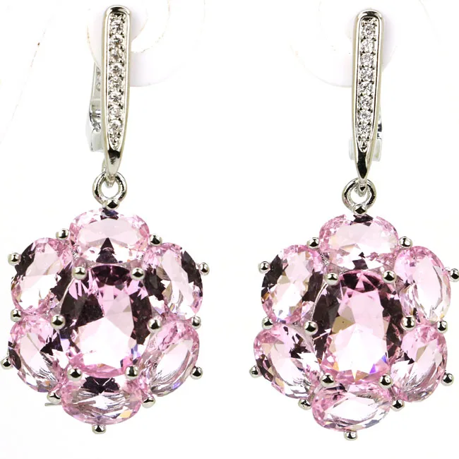 kunzite earrings 38x17 мм SheCrown Deluxe настоящий зеленый изумруд красный рубин создан Танзанит кунцит Серебряный кулон и серьги - Цвет камня: kunzite earrings
