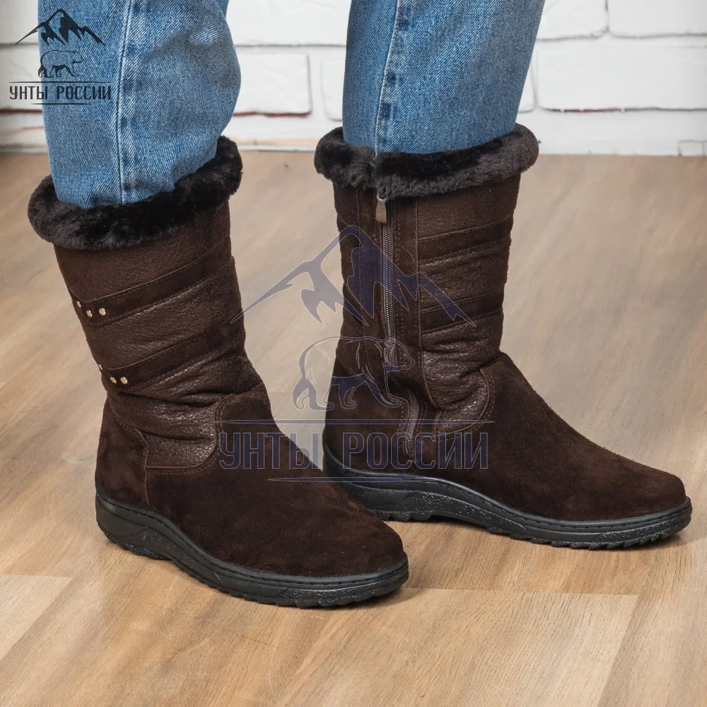 Сапоги зимние женские с замком натуральная замша и мех на овчине черный
