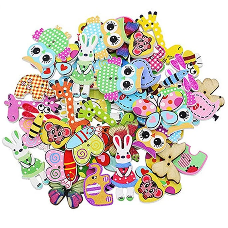 

50Pcs Mixed Cartoon Animal Wooden Buttons 2 Holes Scrapbooking Crafts DIY Kids Gifts Accessories Sewing Button Christmas Decor