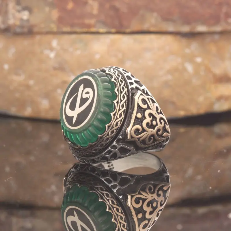 

Серебряное кольцо из стерлингового серебра 925 пробы с зеленым отливом Vav Elif, турецкое высококачественное ювелирное изделие ручной работы