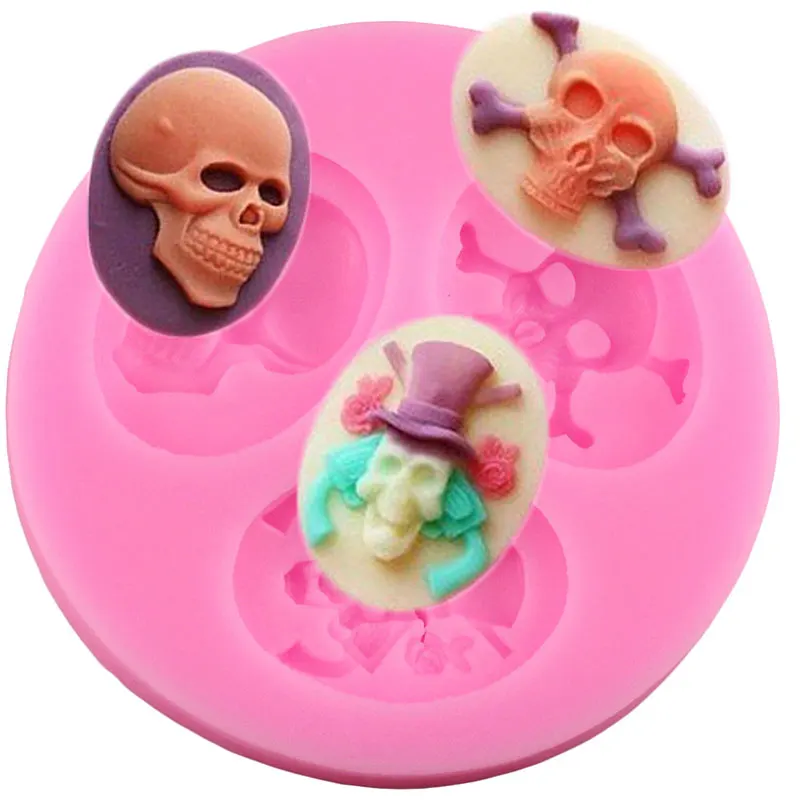 Силиконовая форма в виде головы черепа для Хэллоуина капкейка топпера помадки