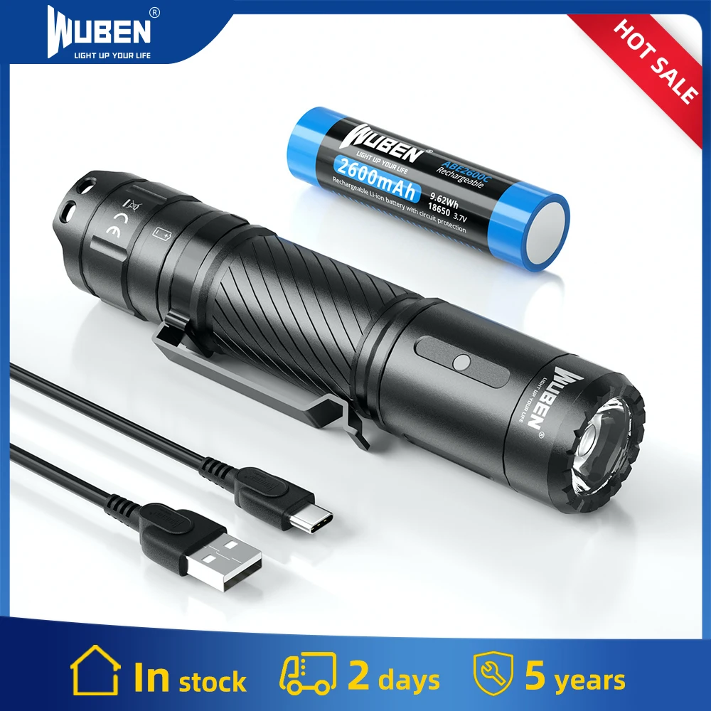 

Светодиодный фонарик WUBEN C3, USB C, перезаряжаемый фонарь, 1200 лм, IP68, водонепроницаемый светильник онарь с батареей 2600 мАч, 18650