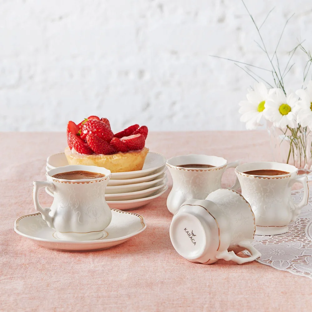 

Turkish Coffee Cup Set Meghan Flower Pattern 6 Piece Espresso Latte Greek Arab Tea Mug