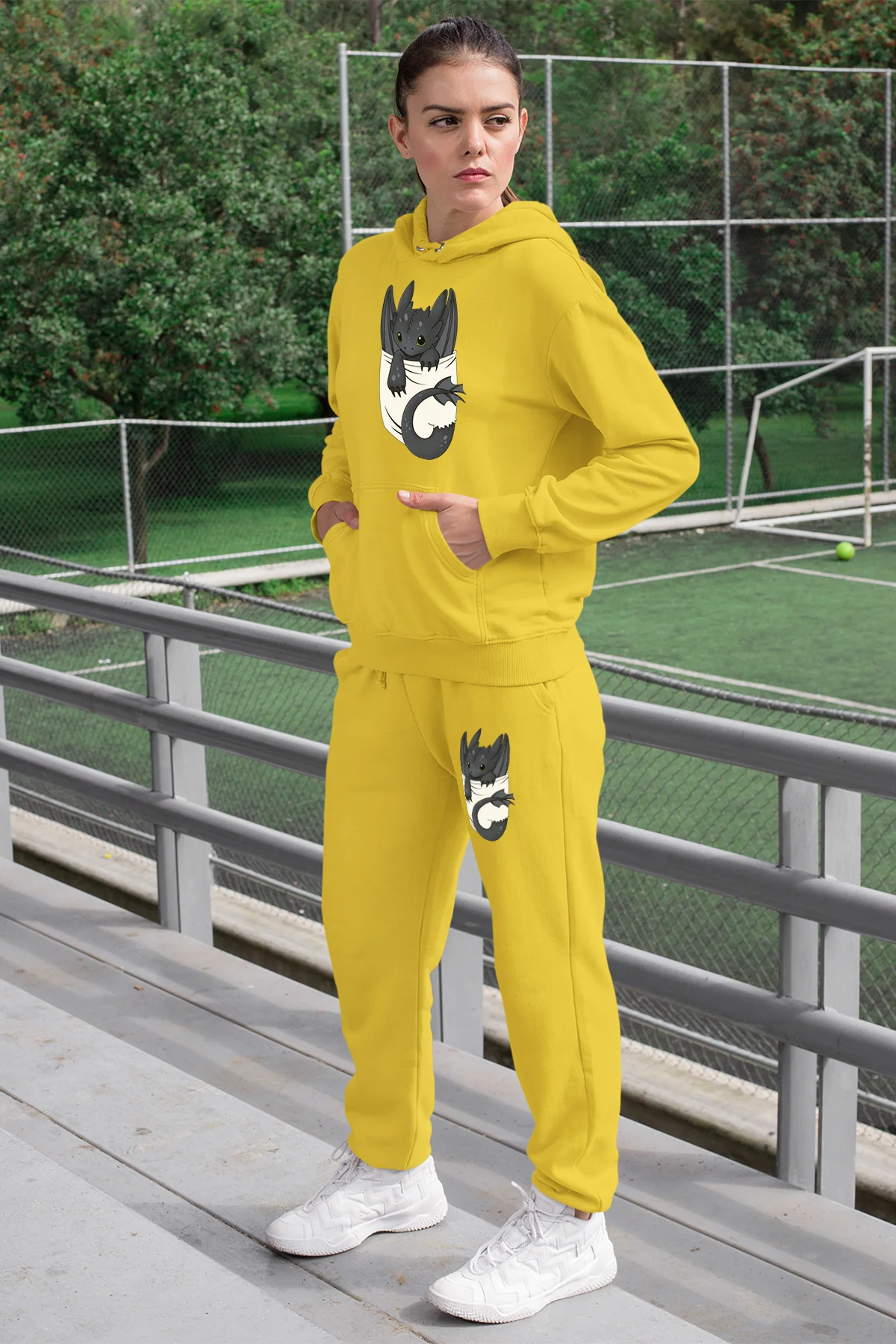 Женский спортивный костюм Angemiel желтый свитшот с капюшоном желтые спортивные