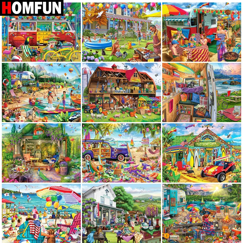 

HOMFUN 5D Diamond "The Scenery Countryside" Diamond Embroidery Full Round/ Square Diy Diamond Painting Cross Stitch Home Decor