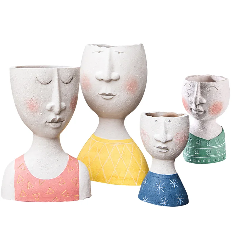 

Art Portrait Flower Pot Vase Sculpture Resin Human Face Family Flower Pot Handmade Garden Flower Arrangement Home Decors