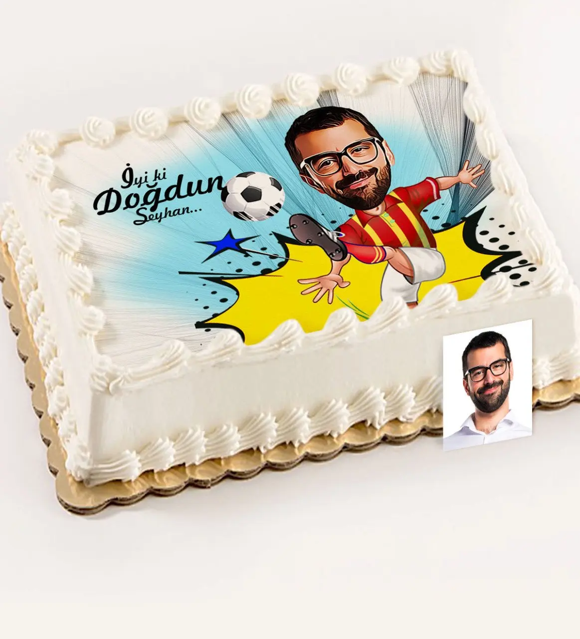 

Персонализированный футбольный игрок мистер желтый красный мультяшный Печатный возрастной торт для съедобного сахара бумага-1