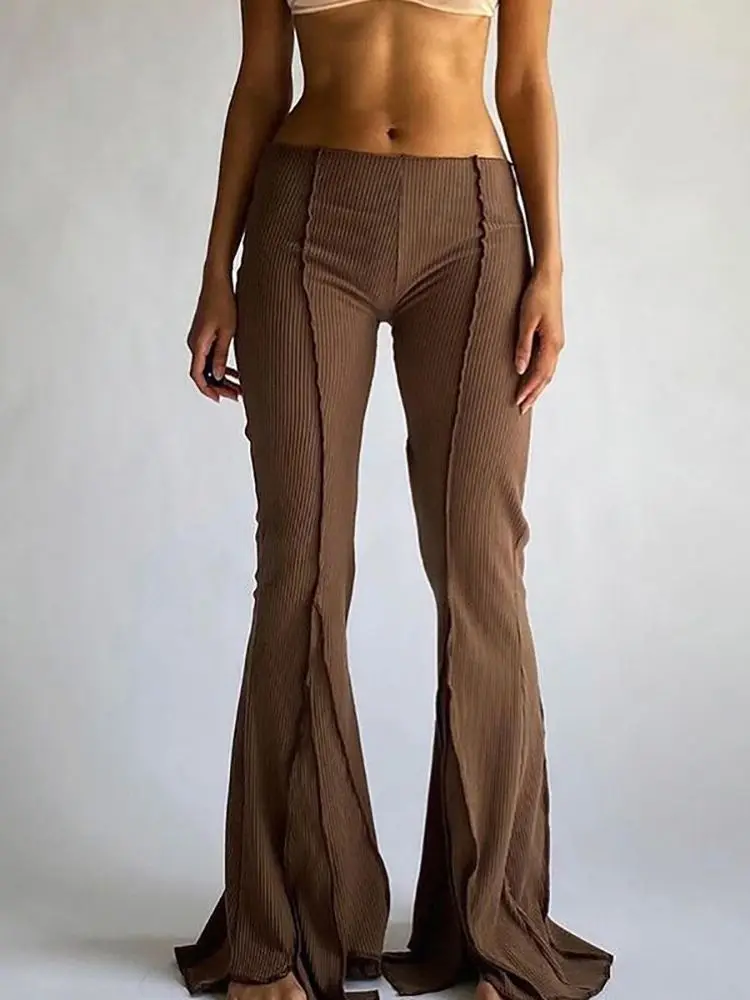 chino pants Vintage Girl Pants Hippie Low Waist Bell Bottoms for Women Solid Color Stretch Flare Trousers Ladies Fashion Flares capri leggings with pockets