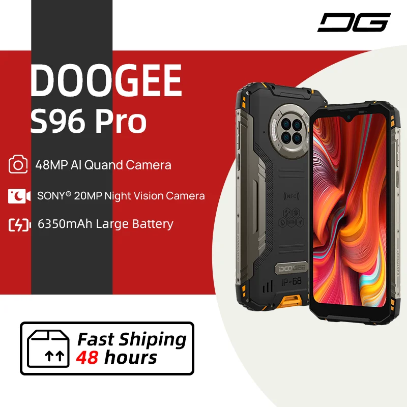Прочный телефон DOOGEE S96 Pro, 48 МП, четыре камеры, 20 МП, инфракрасное ночное видение, Восьмиядерный Helio G90, 8 ГБ + 128 Гб, аккумулятор 6350 мАч, NFC