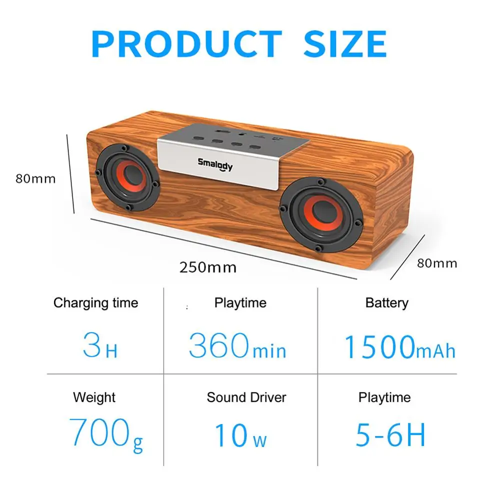 SL-50S wooden Bluetooth 5.0 wireless speaker 8W outdoor support U disk card AUX multi-function audio Speaker for Phone | Электроника