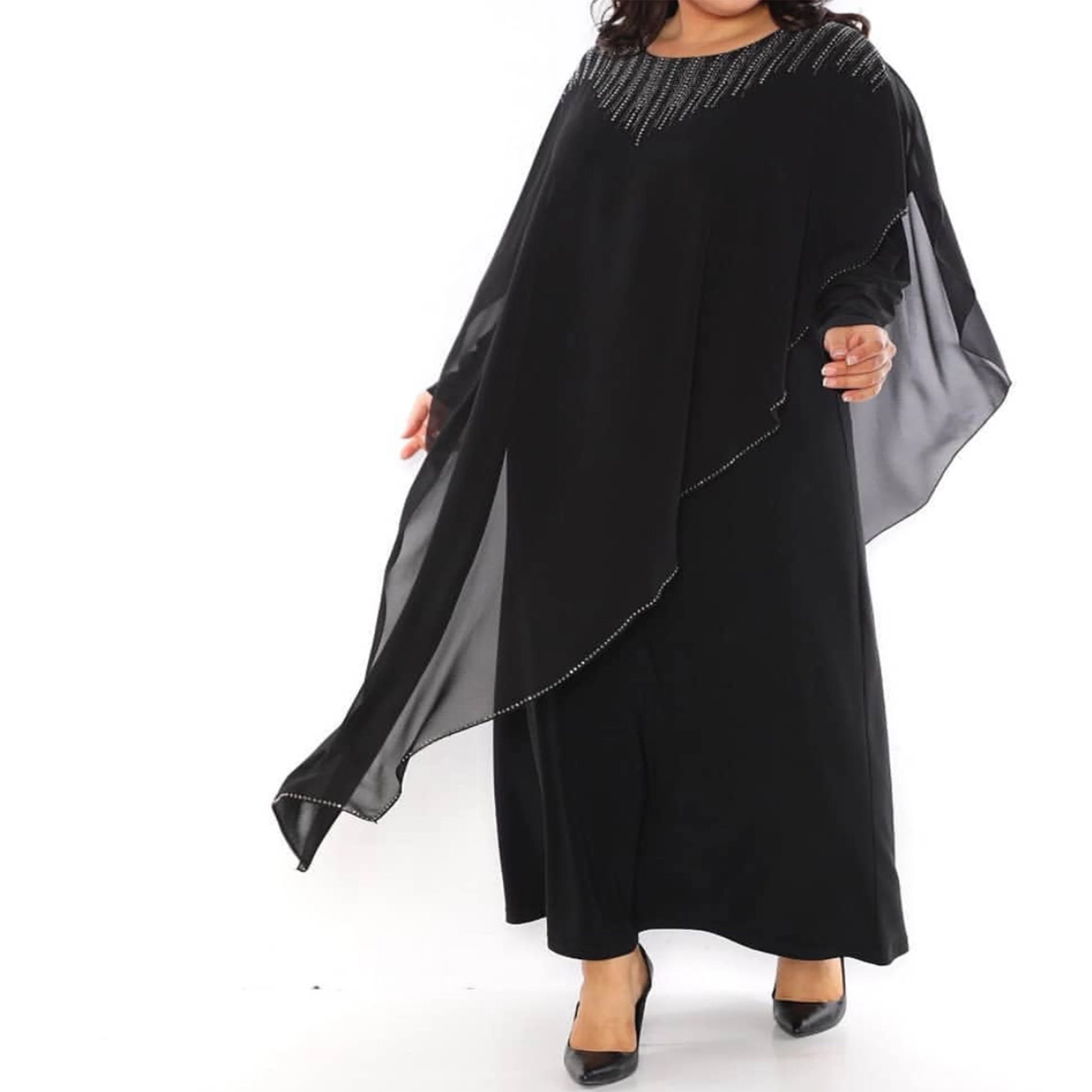 

Plus Size Mother Shiny Stone Evening Dress, Navy Blue, Black, Red Overweight Women Fashion, Lycra Dress, Muslim Islamic Fashion