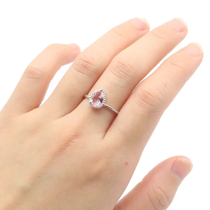 10x8mm 2020 Lovely Cute 1.9g Created Pink Kunzite Drop Shape For Girls 925 Solid Sterling Silver Rings Wholesale | Украшения и