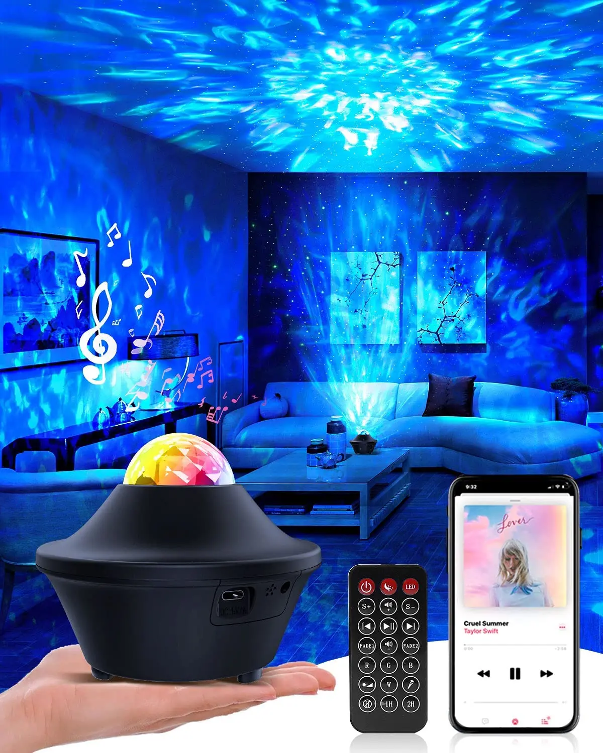 

Night Light Star Projector Galaxy Projector with Bluetooth Music Speaker 40 Lighting Colors Mini Ocean Wave Lamp for Kids Adult