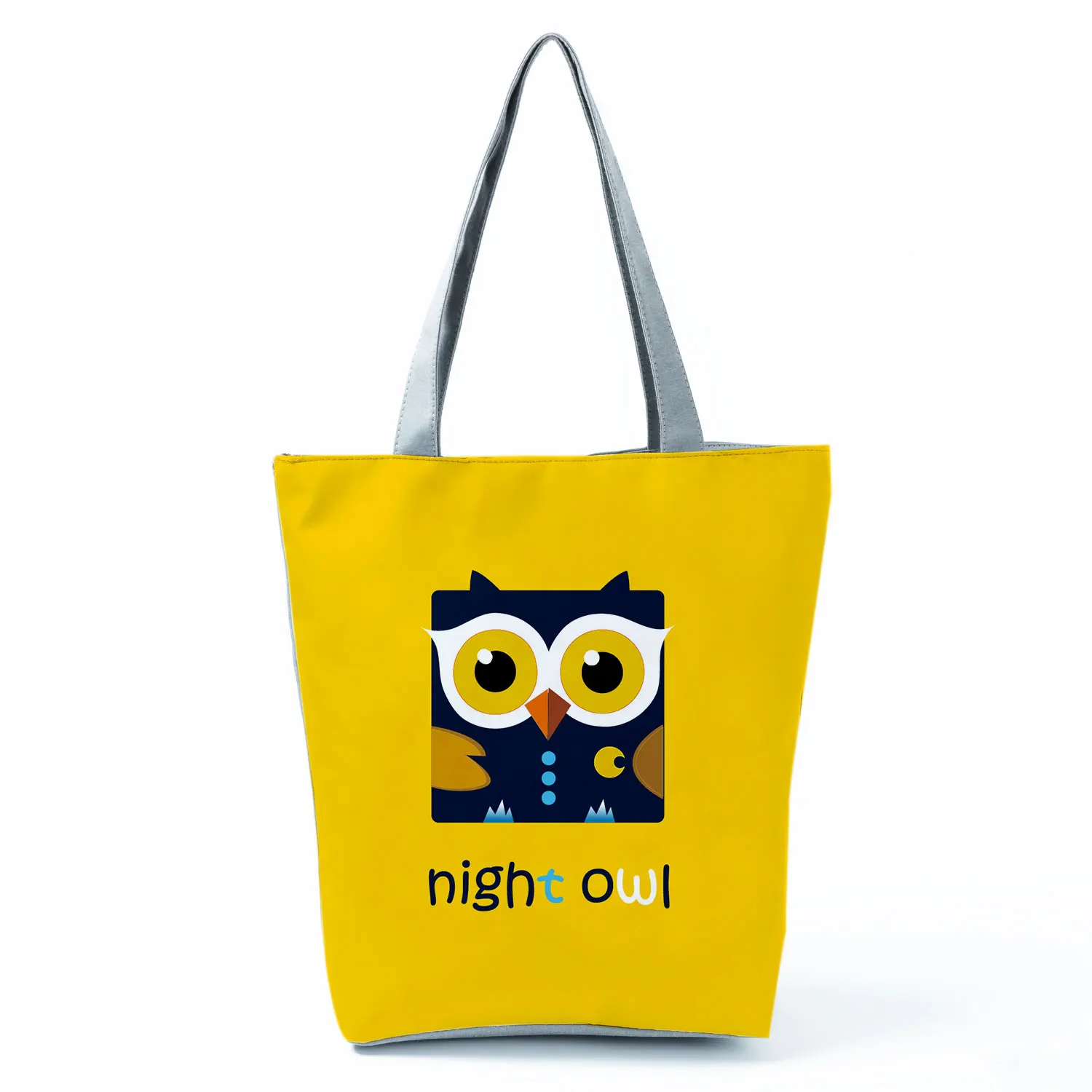 

Cartoon Owl Printed Handbags Birds High Capacity Eco Portable Shopping Bag Yellow Fashion Women Shoulder Bag Travel Beach Packs