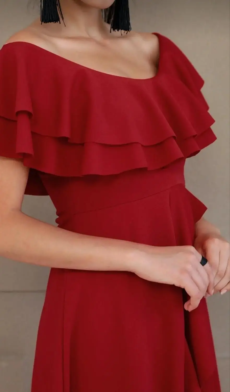 

Boat Neck Red Dress