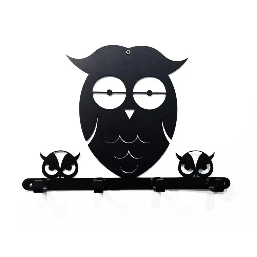 Металлические настенные вешалки с четырьмя крючками - Цвет: Black Owl