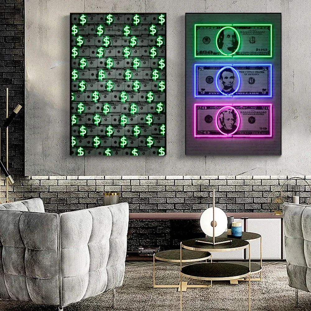 

Neon Sign Poster Wall Art Money Canvas Painting Abstract Art Pictures Prints For Living Room Home Decor Cuadros Frameless