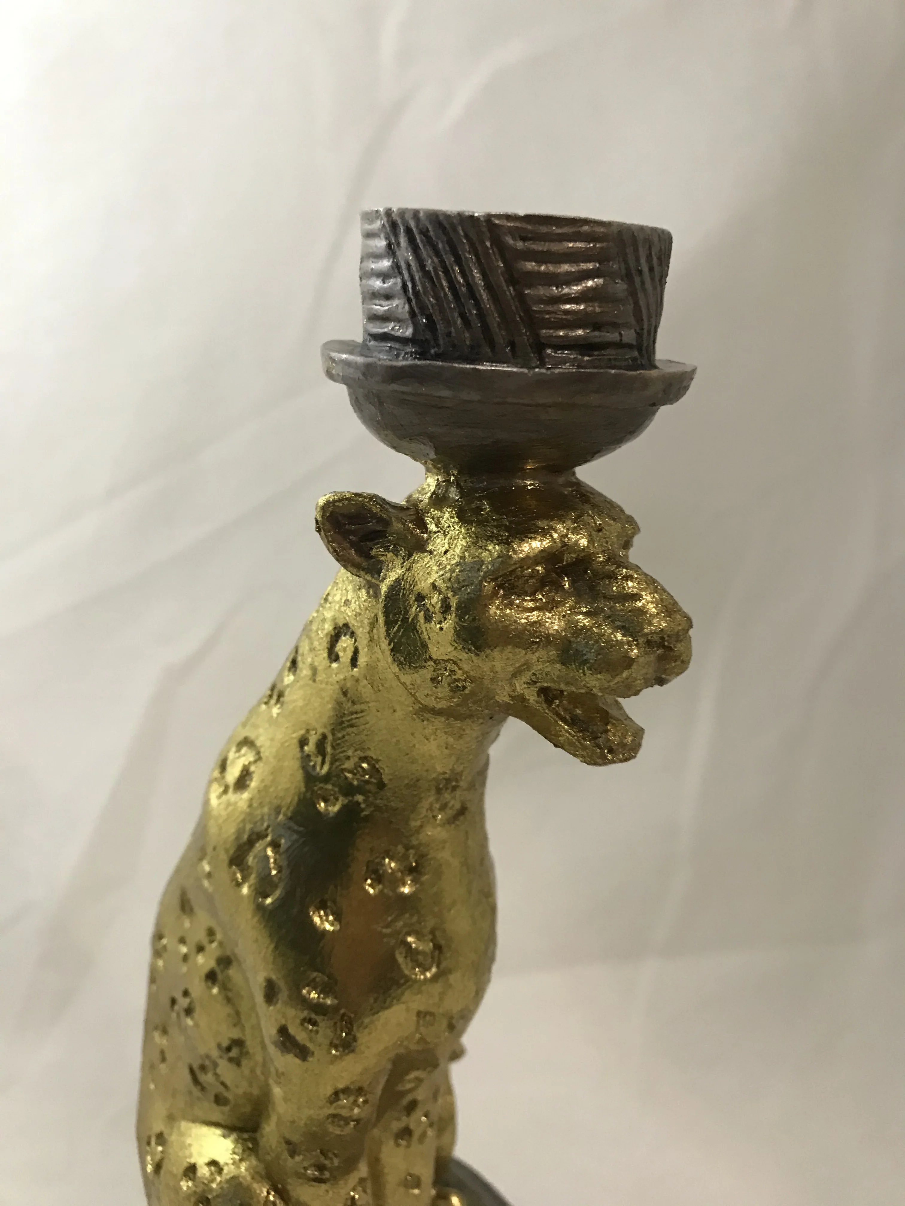 

Polyester Candlestick Resine Decor Decoration Decorative Home Cafe Animal Object Puma Sculpture Gift Elemei Leaf Gold Color Design