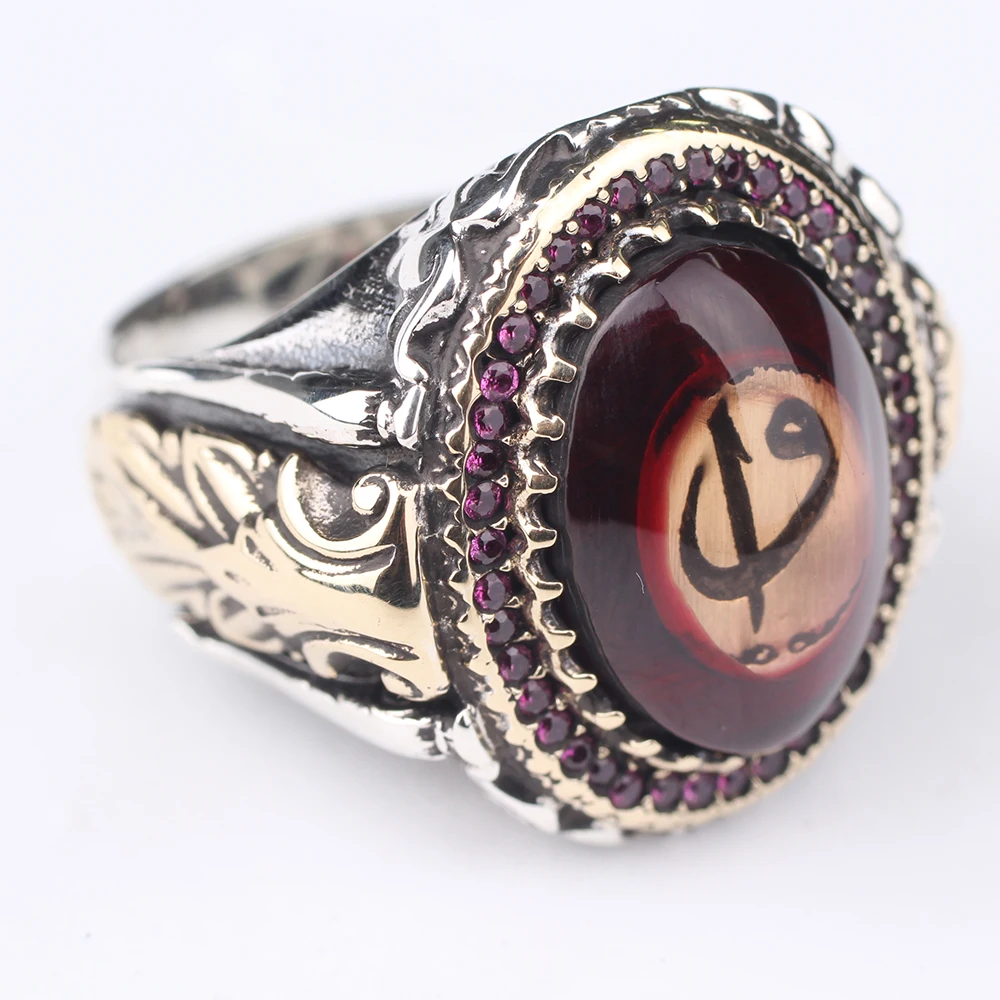 

Mens Agate Silver Ring, Letter Design Red Agate Stone Aqeeq Men's Ring, 925 S Silver Ring For Man, Silver Man Ring, Aqeeq Ring