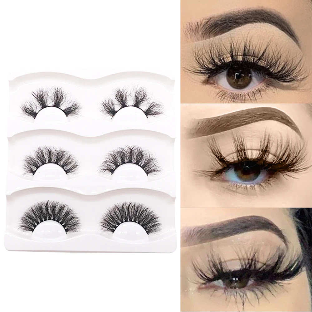 

Faux Mink Lashes Pack 3D Volume Natural Fluffy Wispies Cross False Eyelashes