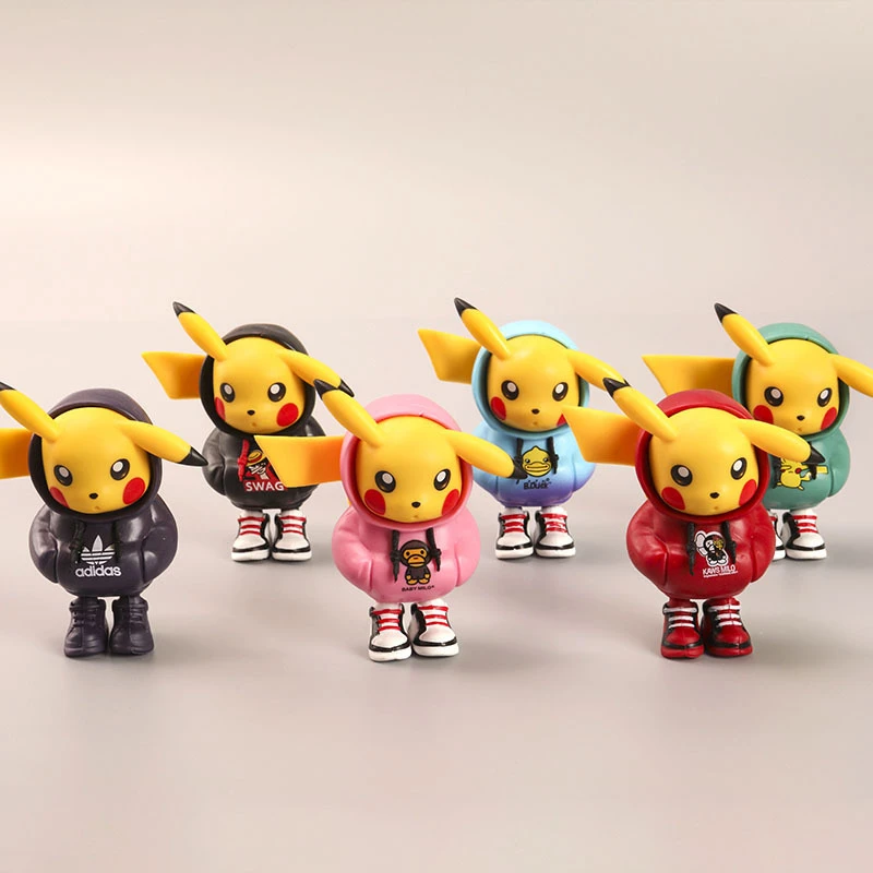 

6PCS/SET Pokemon Dolls Cartoon Anime Action Figure Trendy Hoodie Pikachu Model Toy Desktop Ornaments Kids Gifts Collect Toys W81