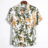 leaf printed shirt men short sleeve button shirt summer hawaiian shirt male casual camisa masculina printed beach shirts brand