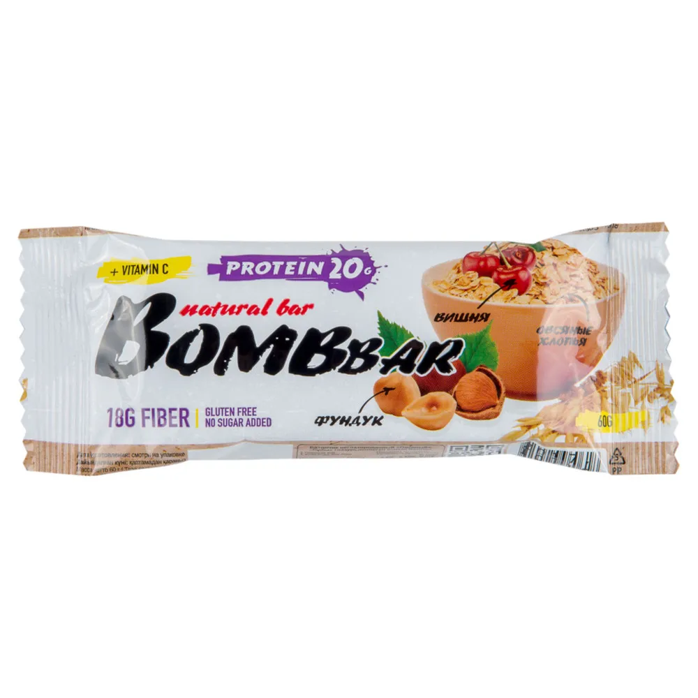 Bombbar протеиновый батончик Natural Bar + Vitamin C (60 г)(20 шт.) Овсяный|Спортивное питание| |