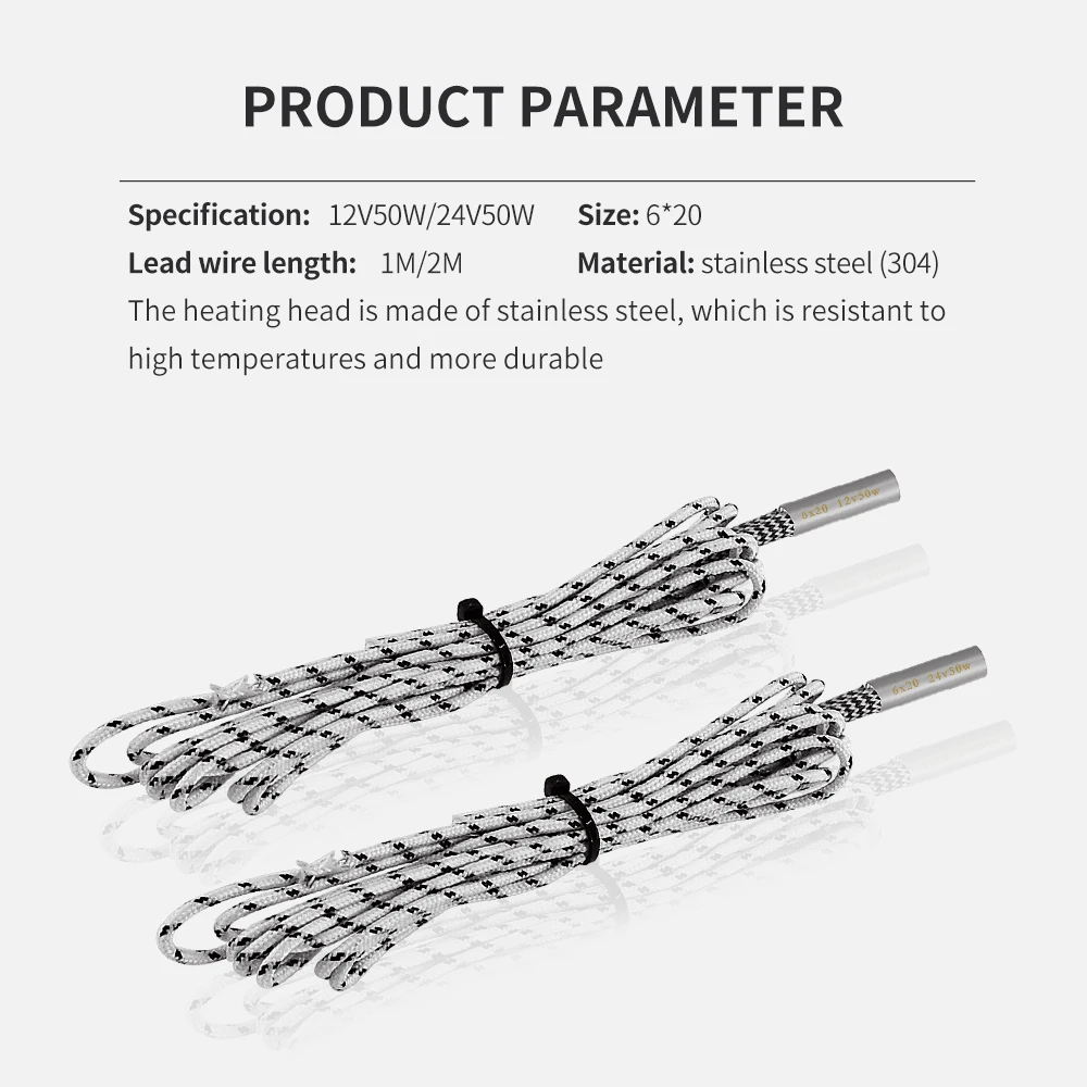 

Upgraded Heater Cartridge Heating Tube 6*20mm 12V/24V 40W/50W 1M Cable For High Temperature V6 Volcano MK8 MK9 Hot End Heat Kit