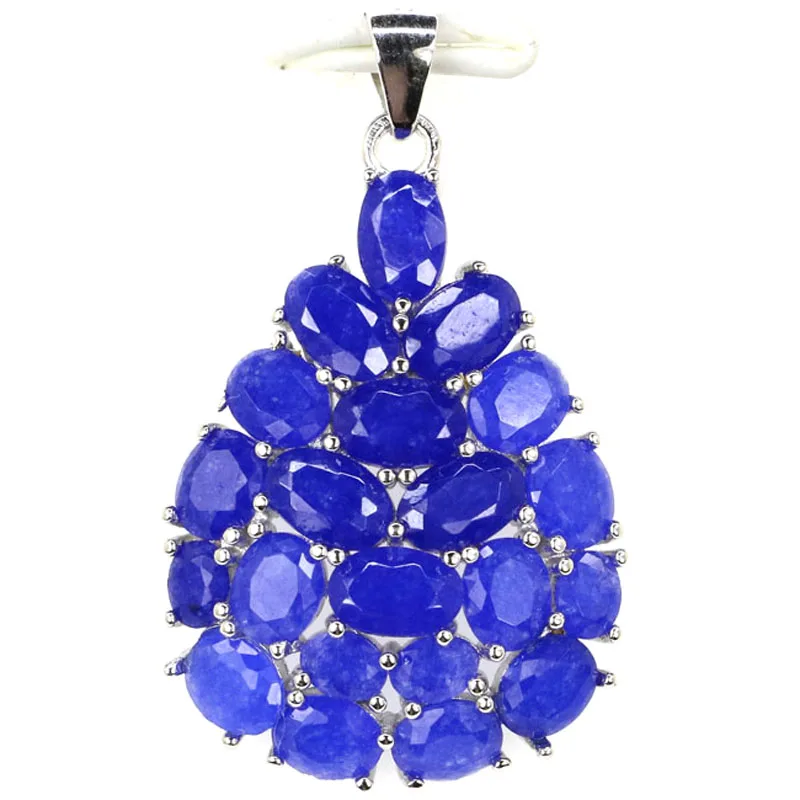 

34x20mm Jazaz 3g Real 925 Solid Sterling Silver 3.0g Real Green Emerald Created Violet Tanzanite Blue Aquamarine Fine Pendant
