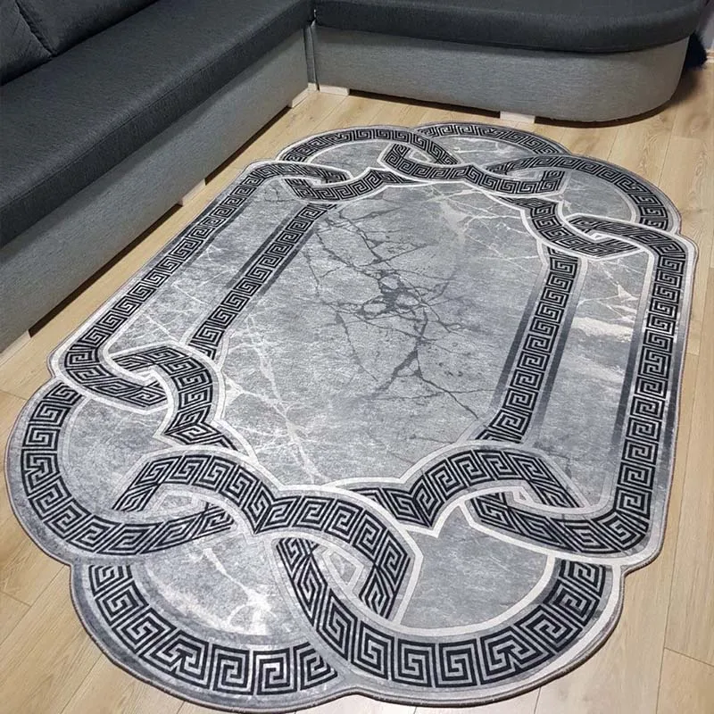 

Silver Marble Living Room Rug Slip-Resistant Faux Leather Sole Dust Stain resistant Foal Feather Fabric 11mm Thickness Antibacterial Runner Carpet