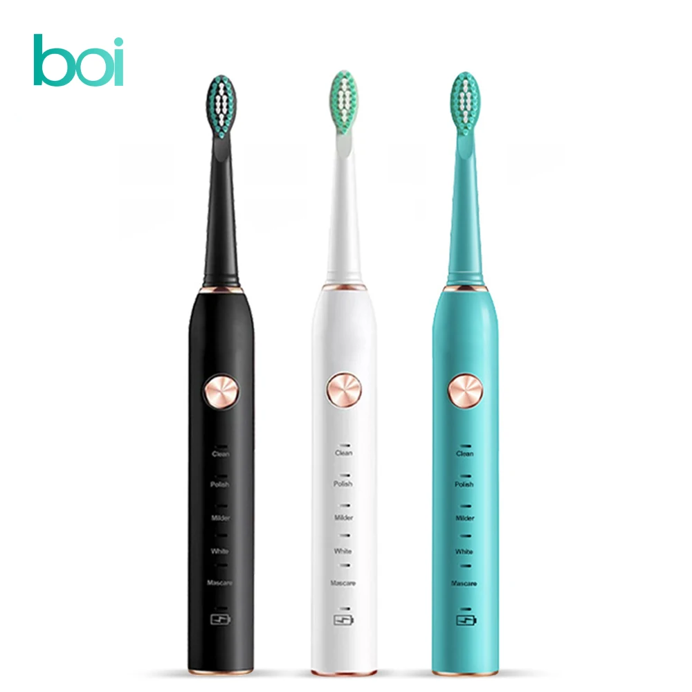 

[Boi] IPX7 USB Rechargeable For Adult With Replacement 8 Brushes Heads Cleaning Teeth 5 Modes Smart Sonic Electric Toothbrush