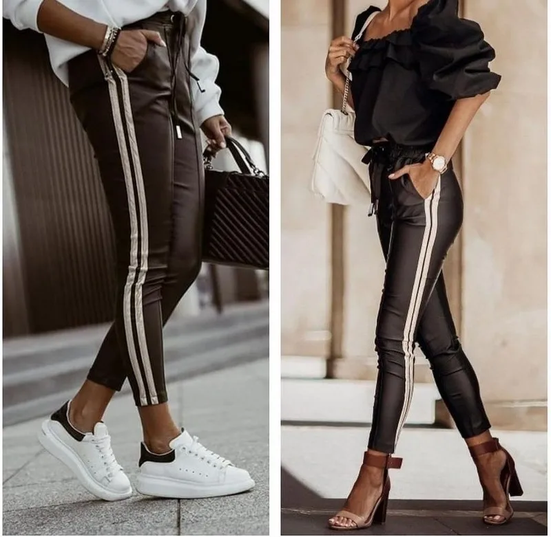 kadın ,şeritli pantolon ,suni deri,fit kalıp