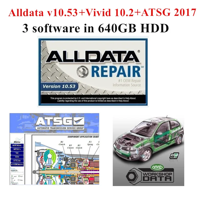 2021 по Alldata для ремонта авто ремонт программного обеспечения 10 53 v ATSG 2017 + яркие 2 все