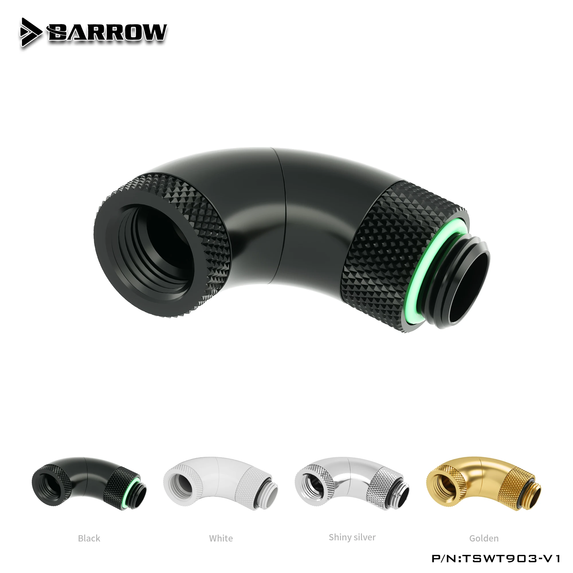 

Barrow TSWT903-V1 G1/4" White Black Silver Three Rotary 90-Degree 360 Degree Rotatable IG1/4" Extender Water Cooling Fittings